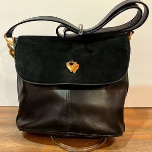 Russell & Bromley Black Leather and Suede Shoulder Bag Heart Accents